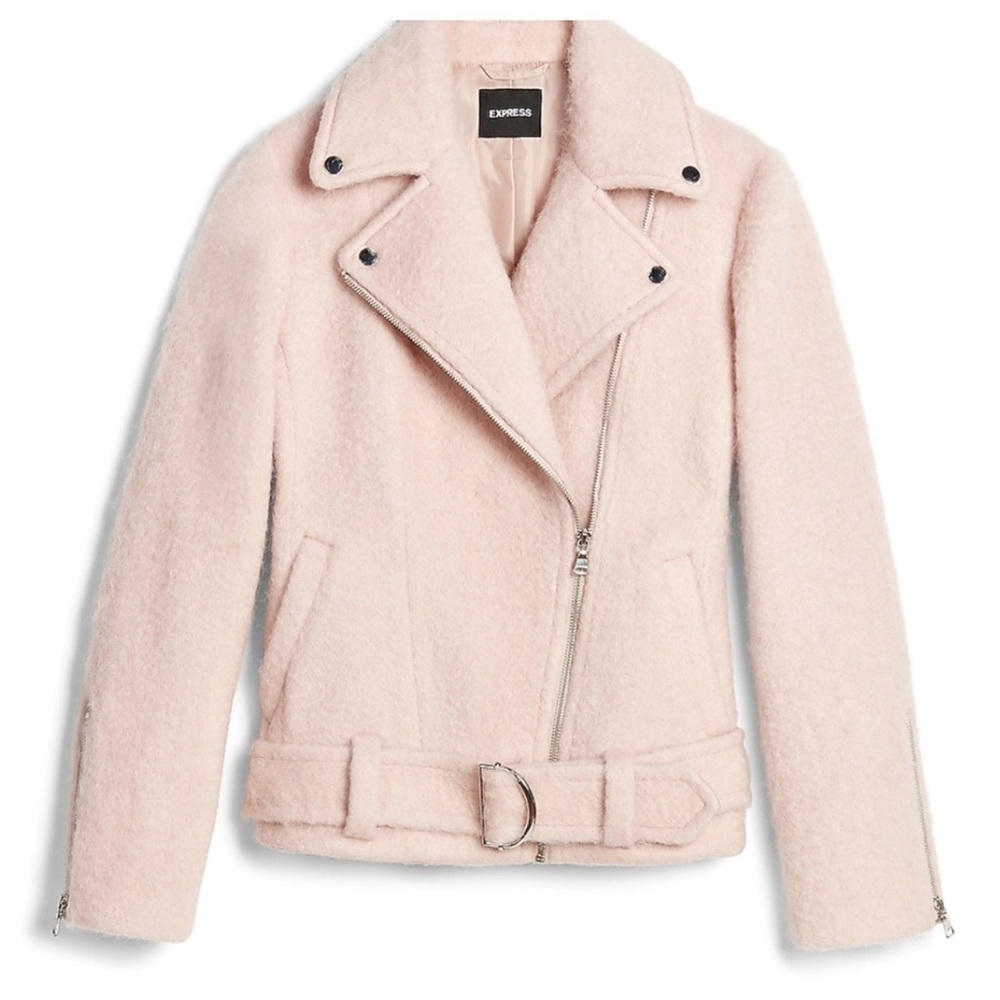 Express Pink Teddy Jacket with Plush Texture and Belted Waist